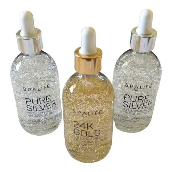 3 Spa Life anti-aging SERUM 3.7oz Lot of 2 - PURE SILVER Collagen 1 - 24K GOLD - Picture 1 of 3